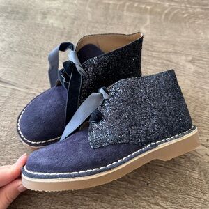 Girls Navy Glitter Ankle Boots